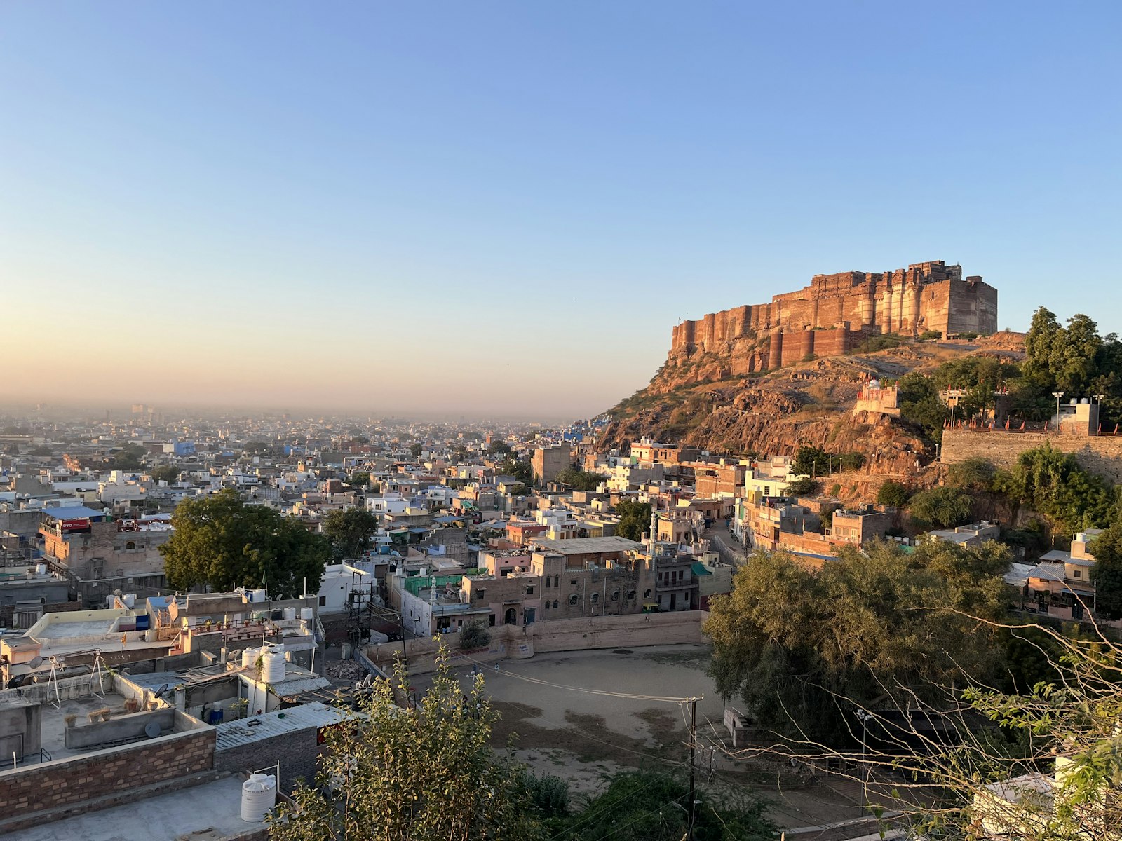 Mehrangarh Fort at golden hour above Jodhpur